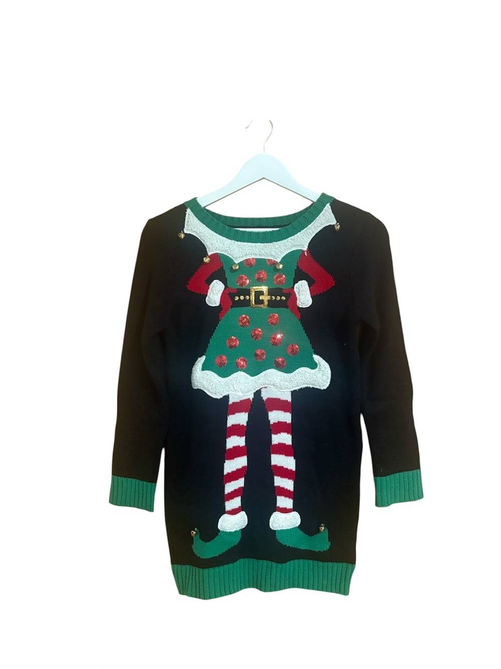 Nordstrom Girls Size Large Black Jingle Bell Christmas Holiday Sweater